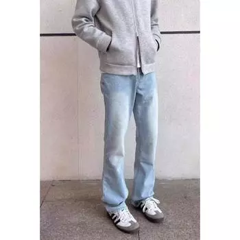 Американские вымытые джинсы из денима, мужские осенние новые свободные прямые брюки-швабры, повседневные широкие джинсовые брюки S светло-синий
