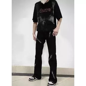 Американские вымытые джинсы из денима, мужские осенние новые свободные прямые брюки-швабры, повседневные широкие джинсовые брюки S чёрный