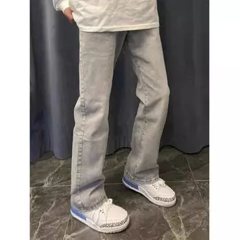 Американские вымытые джинсы из денима, мужские осенние новые свободные прямые брюки-швабры, повседневные широкие джинсовые брюки S серый