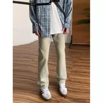 Американские вымытые джинсы из денима, мужские осенние новые свободные прямые брюки-швабры, повседневные широкие джинсовые брюки S жёлтый