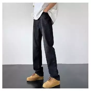 Американские вымытые джинсы из денима, мужские осенние новые свободные прямые брюки-швабры, повседневные широкие джинсовые брюки S жёлтый