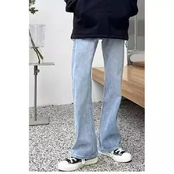 Американские вымытые джинсы из денима, мужские осенние новые свободные прямые брюки-швабры, повседневные широкие джинсовые брюки S светло-синий