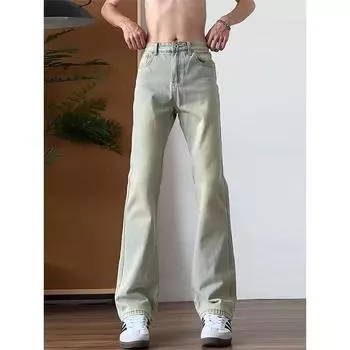 Американские вымытые джинсы из денима, мужские осенние новые свободные прямые брюки-швабры, повседневные широкие джинсовые брюки S светло-синий