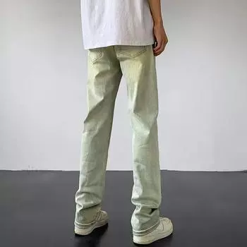 Американские вымытые джинсы из денима, мужские осенние новые свободные прямые брюки-швабры, повседневные широкие джинсовые брюки S светло-синий