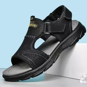 Американские высококачественные кожаные сандалии мужские для спорта и отдыха на открытом воздухе с мягкой подошвой и нескользящей подошвой для пляжа в римском стиле 38 чёрный