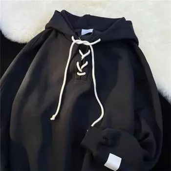 Американский авокадо зеленый ins капюшон толстовка для мужчин осень новый модный бренд Y2K дизайн пары свободная уличная куртка толстовка M чёрный