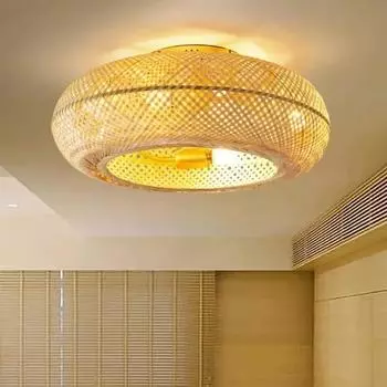 Американский бамбуковый плетеный потолочный вентилятор светильник минималистский ресторанный фонарь невидимый потолочный вентилятор спальня гостиная светодиодные светильники 6000K