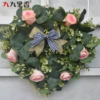 Американский большой венок ко Дню святого Валентина, украшение на дверь, венок из роз для наложницы, свадебный венок в форме сердца