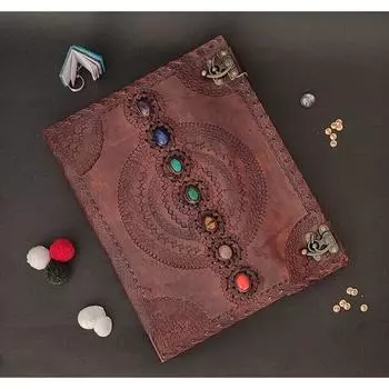 Американский большой журнал из натуральной кожи ручной работы с семью камнями, классический пустой дневник 13 x 10 in коричневый