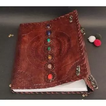 Американский большой журнал из натуральной кожи ручной работы с семью камнями, классический пустой дневник 10 x 13 in коричневый
