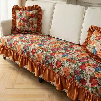 Американский чехол для дивана, подушка для гостиной, диванная подушка, четыре сезона, общий нескользящий ретро-цветочный жаккардовый чехол для дивана с вышивкой 70x80