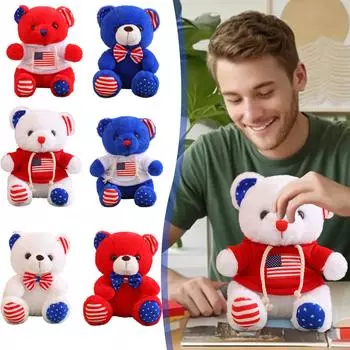 Американский День Независимости Плюшевая Кукла Флаг Полоски Милый Медведь One Size