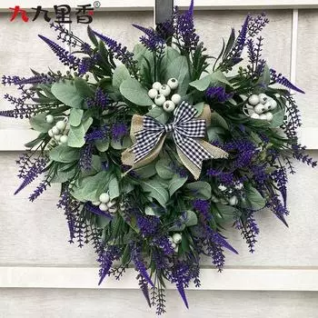 Американский День святого Валентина Имитация венка Украшение двери Большой лавандовый венок в форме сердца Свадебные принадлежности для вечеринки