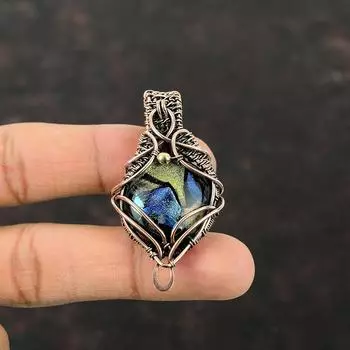 Американский дихроичный стеклянный кулон, медная проволока, обернутая ювелирными изделиями, кулон с драгоценным камнем, ювелирные изделия ручной работы, медный кулон, подарок для него, кулон из проволочной пленки