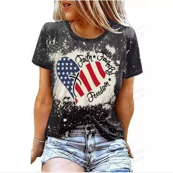 Американский флаг 3D Принт Футболка Женская мода Флаг США Футболки Винтажная футболка Повседневная футболка с коротким рукавом Женская футболка Distress XXS