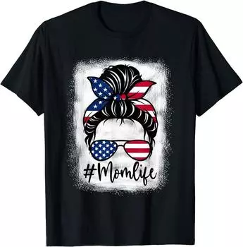 Американский Флаг Мама Жизнь Выбеленная Мама 4 Июля Смешная Футболка Классическая Футболка S