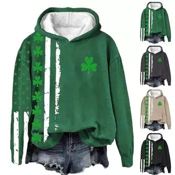 Американский флаг Толстовка Ирландский Карманный Рукав Застежка-Молния Толстовка Женская Толстовка Свитер Платья для Женщин Женская Легкая Толстовка С Капюшоном S