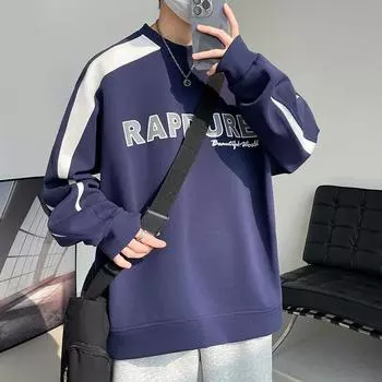 Американский хип-хоп с надписью «буква» для мужчин, новая осенняя молодежная тенденция с круглым вырезом и свободным повседневным принтом M