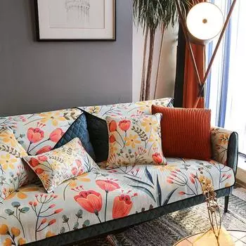 Американский идиллический минималистичный тканевый нескользящий диванный чехол, летний коврик из ледяного шелка, диванное полотенце, универсальный чехол для дивана на весь год Look at the flowers [Summer Ice Silk]] 70 * 70cm