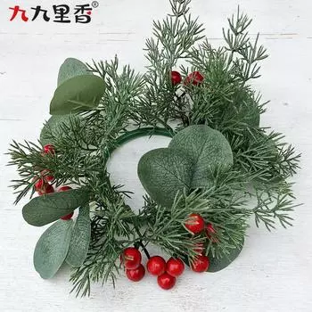 Американский имитационный венок, кольцо со свечой, венок из листьев кипариса, рождественский венок из красных фруктов, подсвечник для обеденного стола