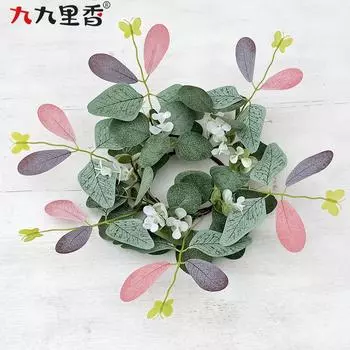 Американский имитационный венок Венок со свечами Эвкалиптовый венок Венок из самшита Украшение стола для вечеринки Венок