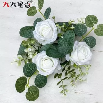 Американский имитационный венок, венок со свечами, венок из эвкалипта, венок с розами для украшения стола и вечеринки