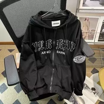 Американский кардиган унисекс: Легкий свитер с капюшоном на молнии на весну/осень XL абрикосовый