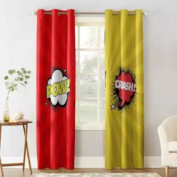 Американский комикс взрыв красный желтый новые простые шторы украшение дома шторы современные товары для дома 135W x 60H(cm)