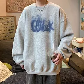 Американский круглый вырез корейского стиля толстовка мужская весна и осень мужская одежда длинный рукав футболка зимний топ S чёрный