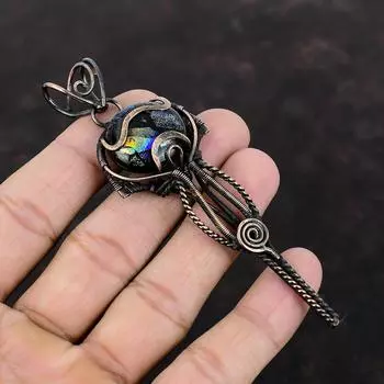 Американский кулон из дихроичного стекла, обернутый медной проволокой, драгоценный камень, стильный кулон, ювелирное изделие ручной работы, обернутый медной проволокой, подарок для мамы