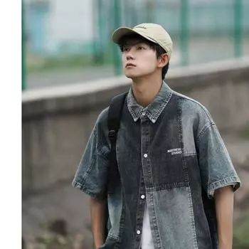 Американский летний профиль, джинсовый жилет, мужская рубашка с короткими рукавами, нишевая куртка для мужчин и женщин, подростковая пара 2XL