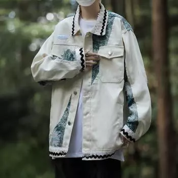 Американский модный бренд этнический стиль сращивание инструментальная куртка мужская пара свободная куртка с лацканами Guochao бейсбольная форма мужская M