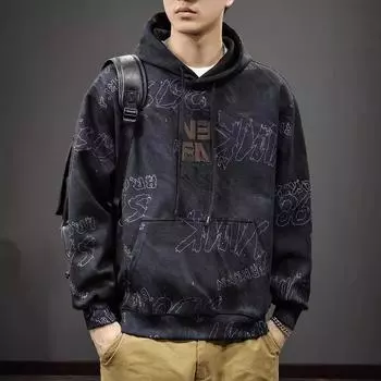 Американский модный бренд Cloud Dye Printing с капюшоном мужской свитер осенний тяжелый свободный длинный рукав уличная куртка хулиган красивый M темно-фиолетового