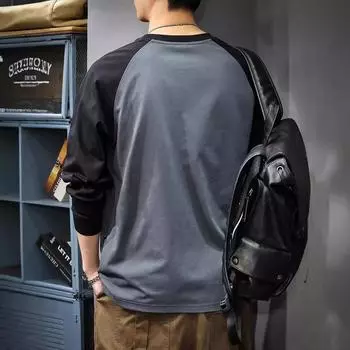 Американский модный бренд, цветная контрастная футболка с длинными рукавами, мужская свободная повседневная рубашка большого размера с внутренней отделкой, тяжелый свитер M