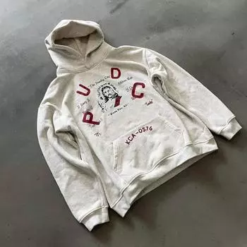 Американский модный бренд High Street Ins Letter Print Heavy Hooded Hooded Hoody Winter Y2K Men and Women Personalized Hip-hop Retro Super Sweatshirt M серый