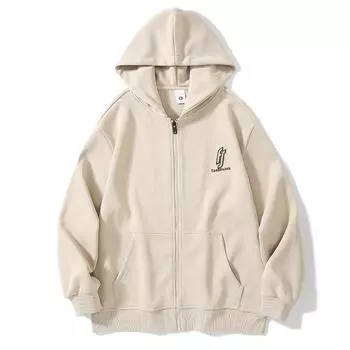 Американский модный бренд кардиган на молнии мужской спортивный свитер свободный большой размер осень и зима тяжелая ретро повседневная куртка с капюшоном M абрикосовый