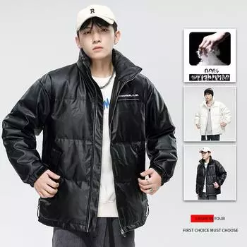 Американский модный бренд молодежная куртка-пуховик мужская новая зимняя куртка белая утиная пуховая искусственная кожа пара мужская куртка с воротником-стойкой M