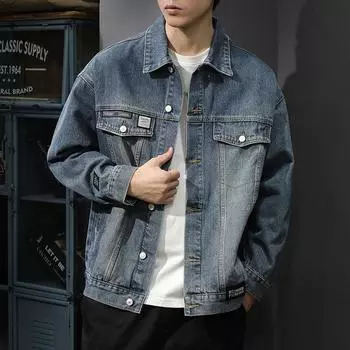 Американский модный бренд ретро стираный инструмент джинсовая куртка мужская свободная большой размер Advanced Sense повседневная с лацканами снаружи S