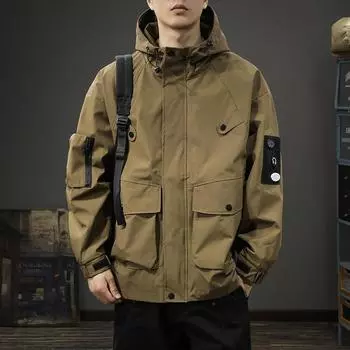 Американский модный бренд с капюшоном, мужская свободная куртка большого размера, повседневная куртка для отдыха на открытом воздухе Tide M кофейный