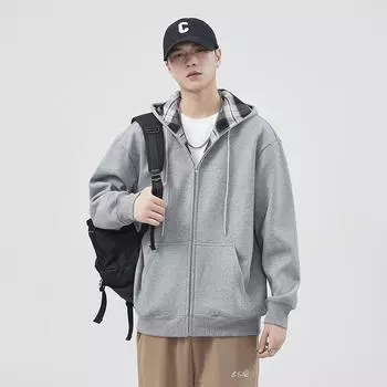 Американский модный бренд, толстый клетчатый кардиган с капюшоном, свитер, мужская свободная рубашка на молнии, осенне-зимняя куртка с цветочным принтом серого цвета M