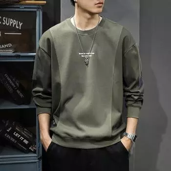 Американский модный бренд, тяжелый ретро-свитер с круглым вырезом, мужской свободный большой размер, контрастный цвет, повседневная спортивная куртка Tide M белый