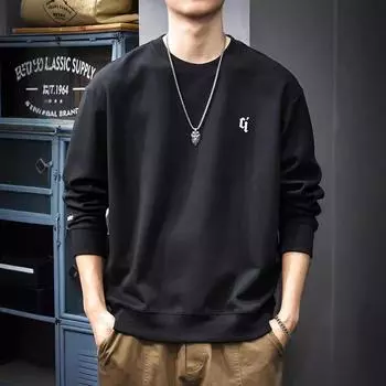 Американский модный бренд, тяжелый свитер с круглым вырезом, мужская простая вышитая футболка с длинными рукавами, осенняя свободная рубашка M