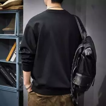 Американский модный бренд, тяжелый свитер с круглым вырезом, мужская простая вышитая футболка с длинными рукавами, осенняя свободная рубашка M