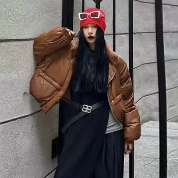 Американский модный бренд, женский пуховик, 2024, зимняя мода, короткий воротник-стойка, дизайн, смысл, маленькое милое классное пальто S белый