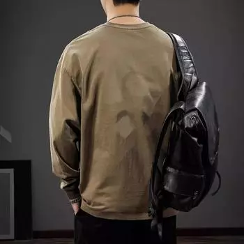 Американский модный брендовый дизайн Sense с карманом-молнией и длинными рукавами, мужская футболка свободного кроя в стиле ретро с круглым вырезом M зелёный