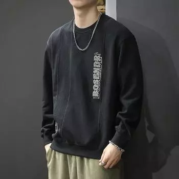 Американский модный брендовый дизайн Sense Splicing Crew Neck свитер мужской свободный большой размер тяжелый ретро повседневный пуловер куртка M