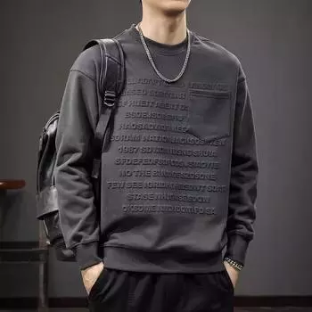 Американский модный брендовый мужской свитер со стальным штампом и буквами, осенний, тяжелый, свободный, большого размера, с верхним карманом и длинным рукавом, повседневная куртка S
