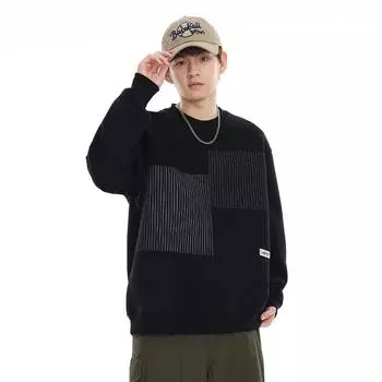 Американский модный брендовый полосатый свитер с длинными рукавами, мужской, весенне-осенний, свободный, с круглым вырезом, повседневный топ M белый