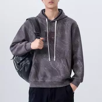 Американский модный брендовый свитер с капюшоном, мужской осенний тренд, свободный повседневный свитер с длинными рукавами, индивидуальный свитер M кофейный