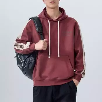 Американский модный свитер мужской осенне-зимний свободный большой размер спортивный стиль контрастный цвет сращивание толстовка с капюшоном мужской топ M бордовый